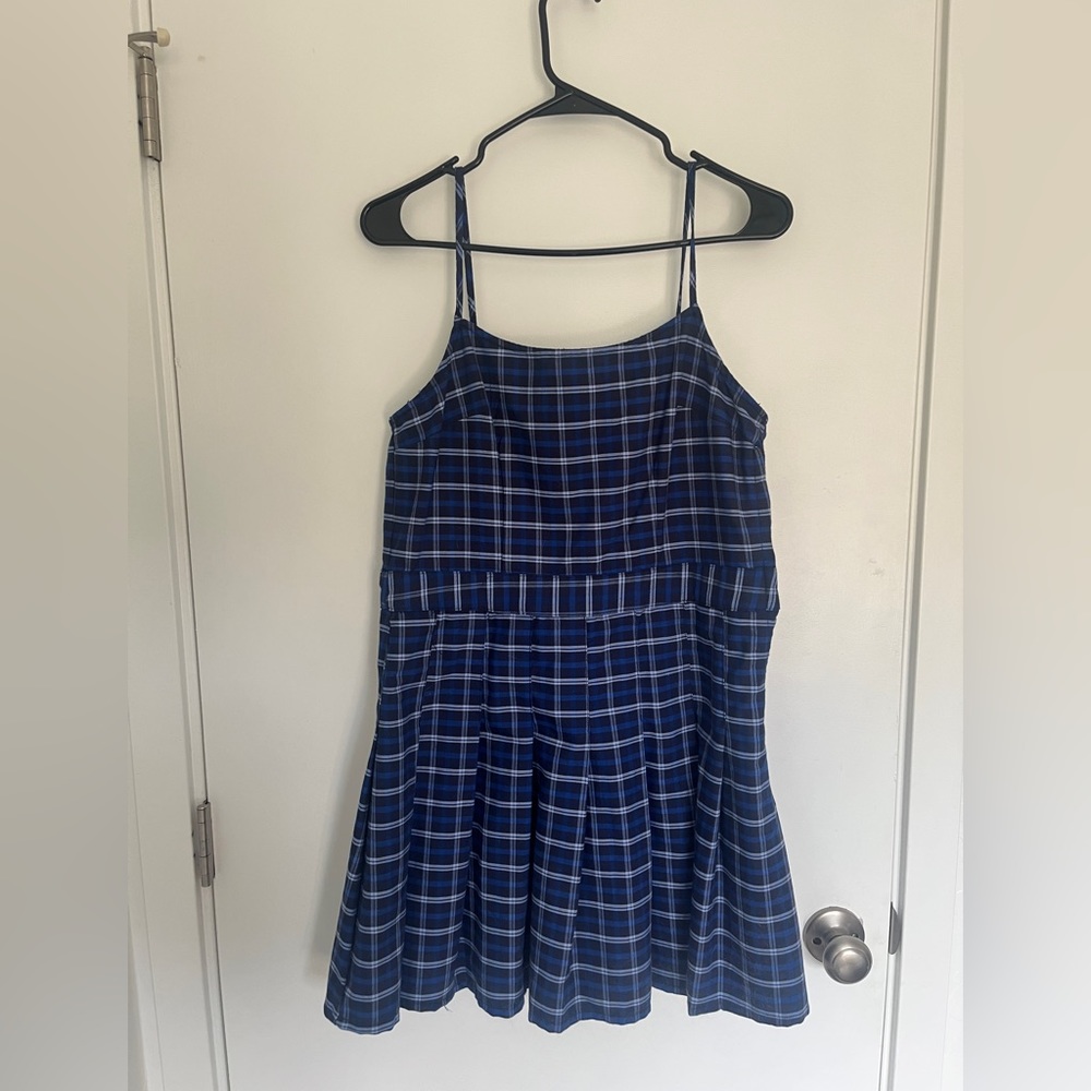 NWOT Blue Plaid Pleated Skirt Minidress
